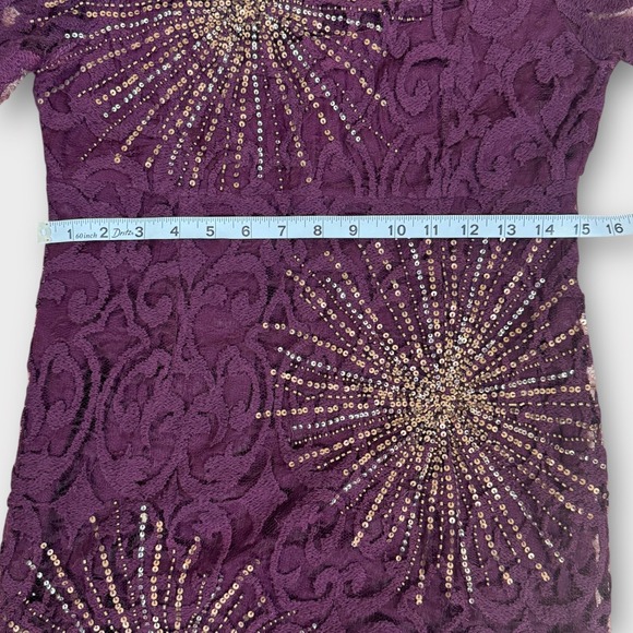 Free‎ People North Star Bell Sleeve Sequined Lace Plum Mini Dress Women's 4 - Picture 6 of 13